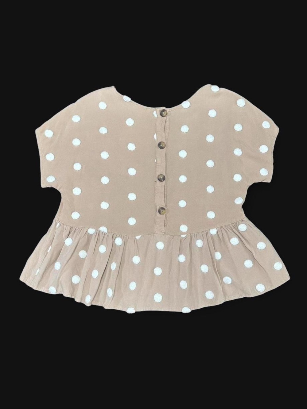 🌸 Boho Beige Pom Pom Peplum Top Sz S ✨ - Picture 3 of 7